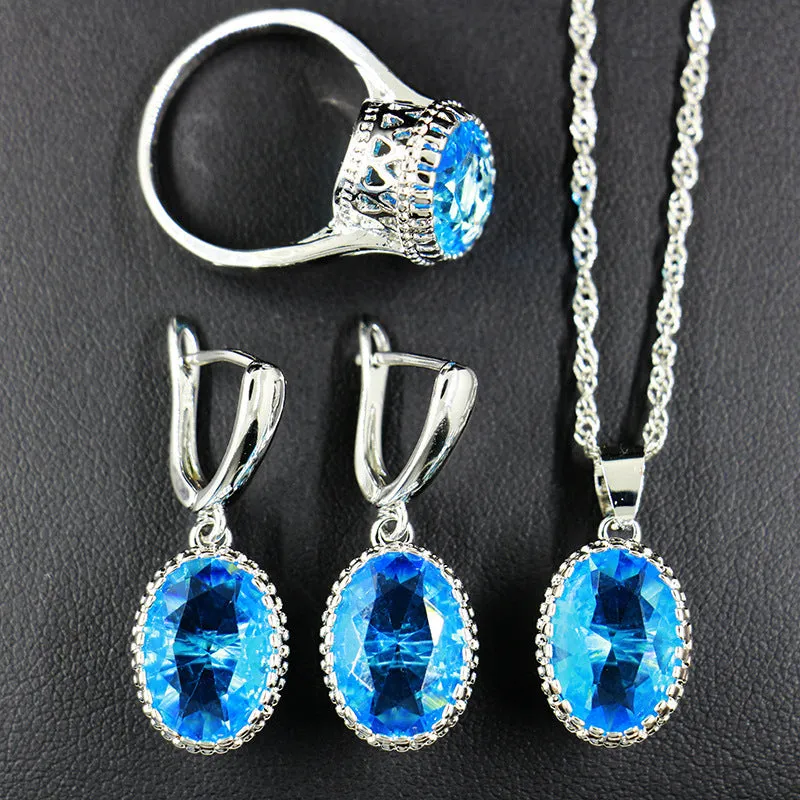 AAA grade zircon bridal jewellery set with earrings, necklace, and bracelet in a choice of 12 colours