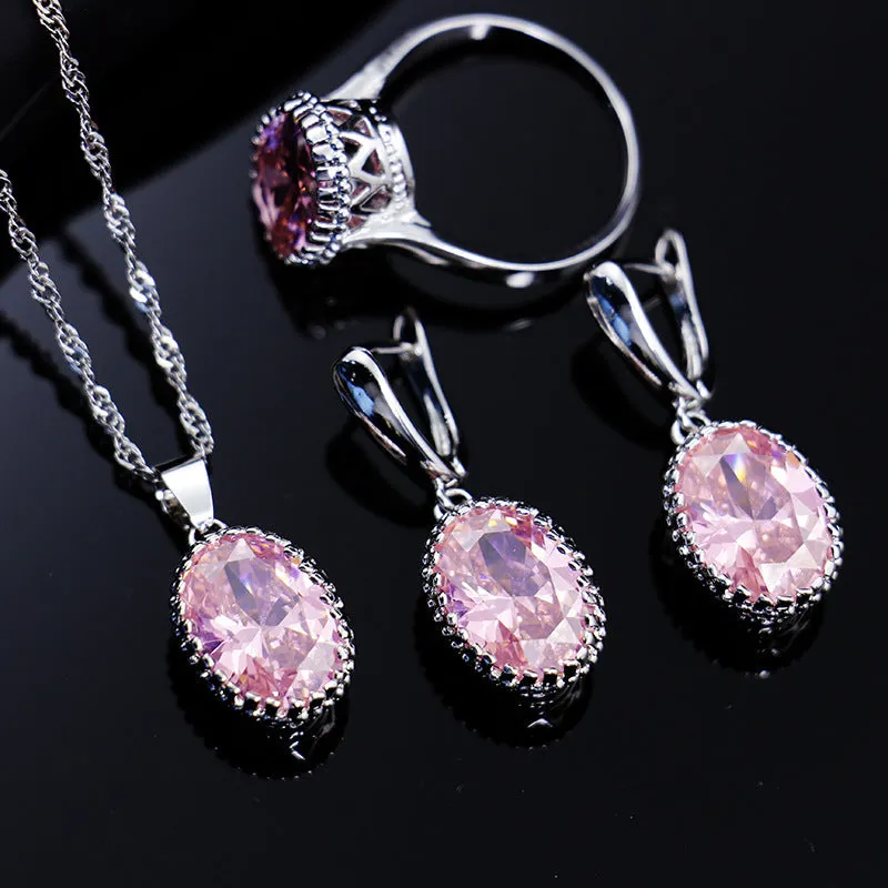 AAA grade zircon bridal jewellery set with earrings, necklace, and bracelet in a choice of 12 colours