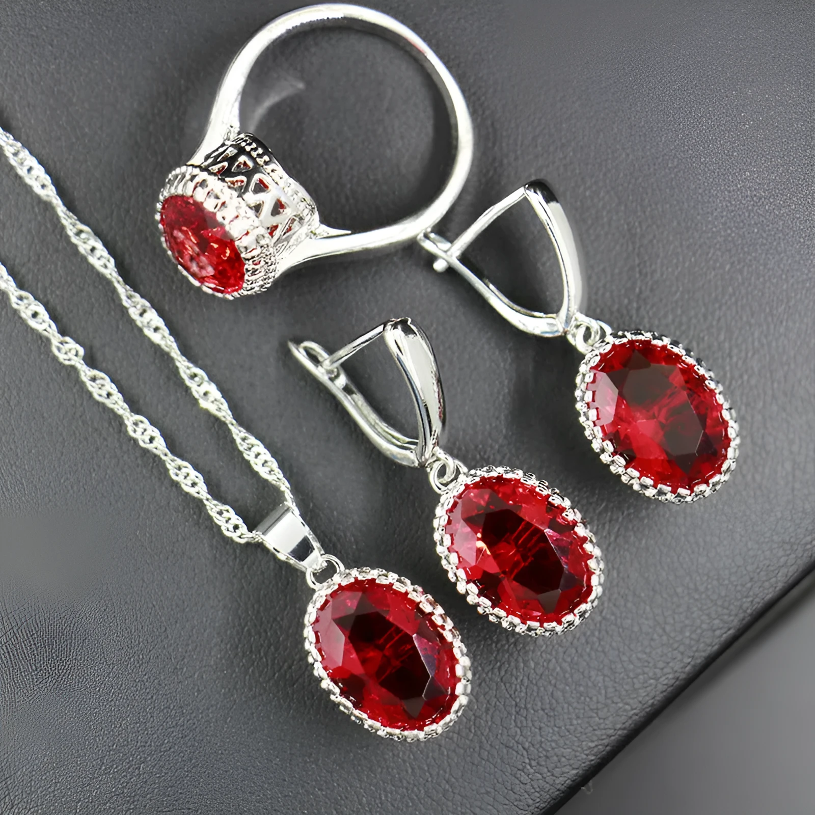 AAA grade zircon bridal jewellery set with earrings, necklace, and bracelet in a choice of 12 colours