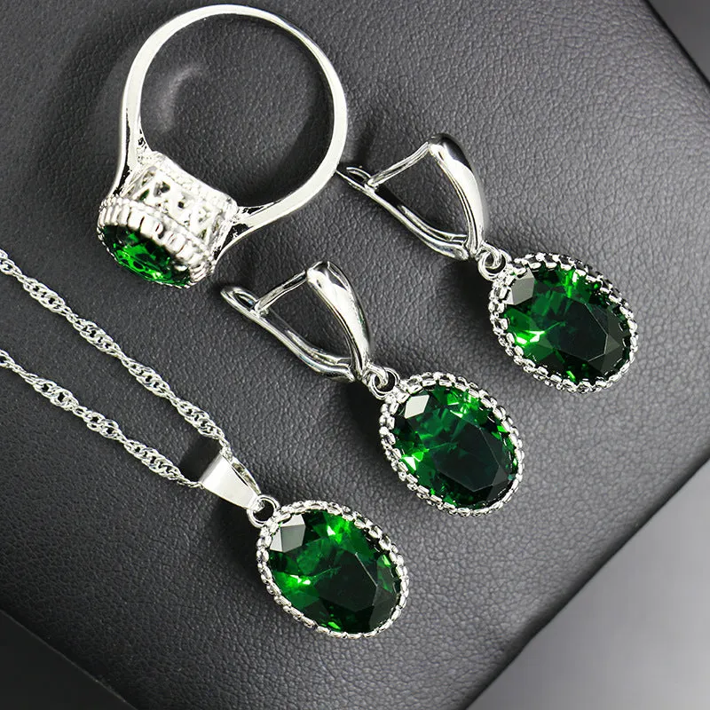 AAA grade zircon bridal jewellery set with earrings, necklace, and bracelet in a choice of 12 colours