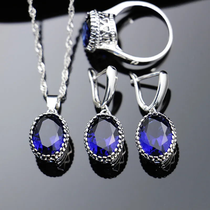 AAA grade zircon bridal jewellery set with earrings, necklace, and bracelet in a choice of 12 colours