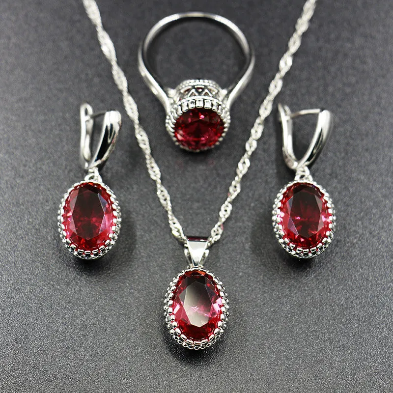 AAA grade zircon bridal jewellery set with earrings, necklace, and bracelet in a choice of 12 colours