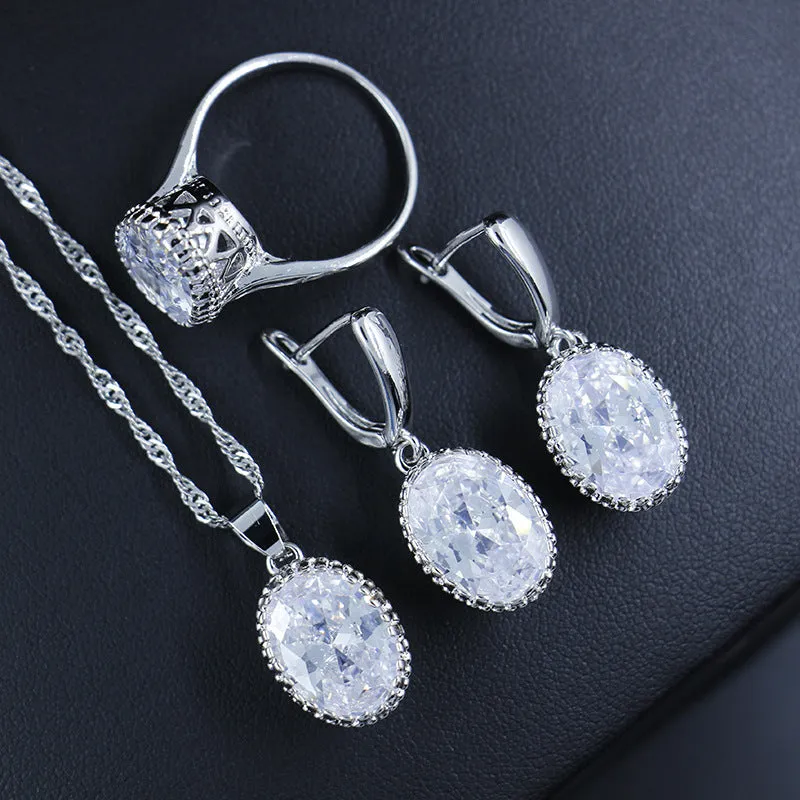 AAA grade zircon bridal jewellery set with earrings, necklace, and bracelet in a choice of 12 colours