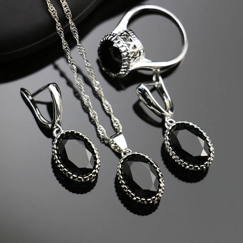 AAA grade zircon bridal jewellery set with earrings, necklace, and bracelet in a choice of 12 colours