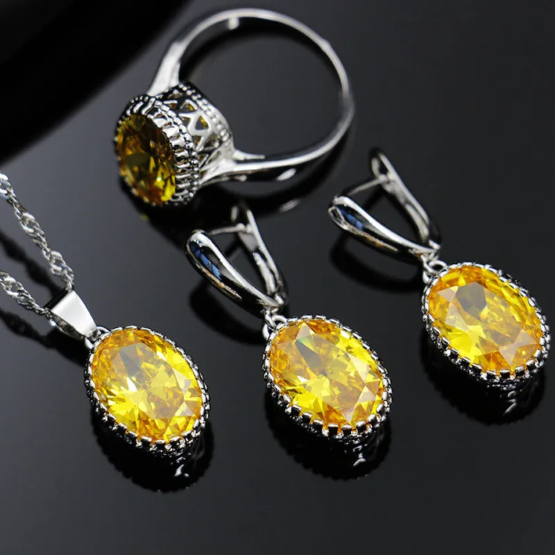 AAA grade zircon bridal jewellery set with earrings, necklace, and bracelet in a choice of 12 colours