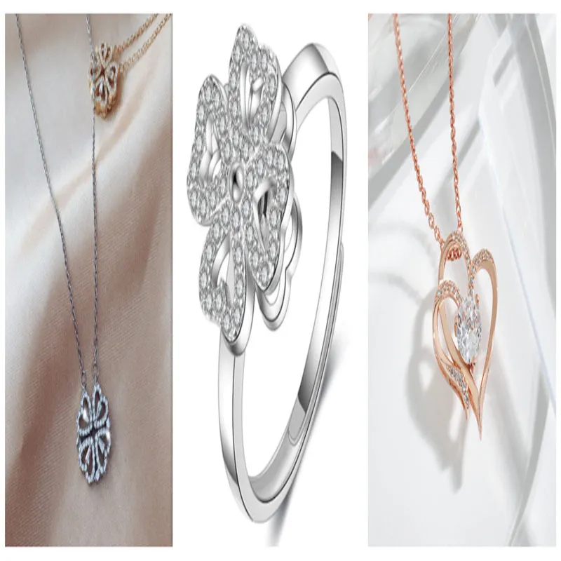 Detachable four-leaf clover necklace in titanium steel with zircon accents, short clavicle chain, multiple wearing options