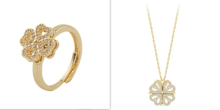 Detachable four-leaf clover necklace in titanium steel with zircon accents, short clavicle chain, multiple wearing options