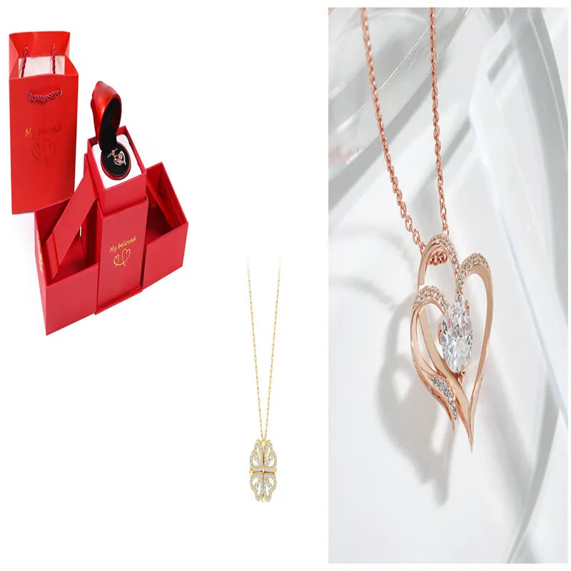 Detachable four-leaf clover necklace in titanium steel with zircon accents, short clavicle chain, multiple wearing options