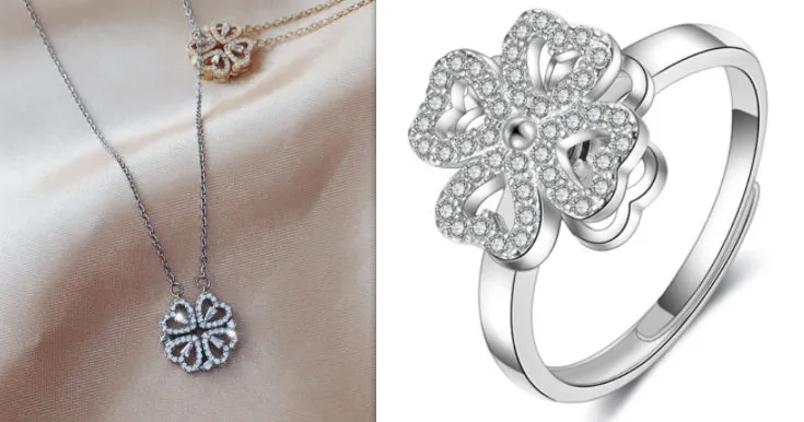 Detachable four-leaf clover necklace in titanium steel with zircon accents, short clavicle chain, multiple wearing options