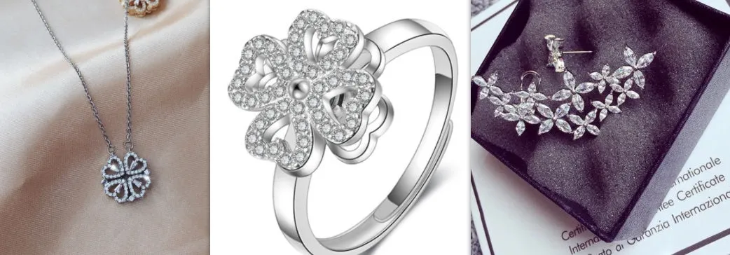 Detachable four-leaf clover necklace in titanium steel with zircon accents, short clavicle chain, multiple wearing options
