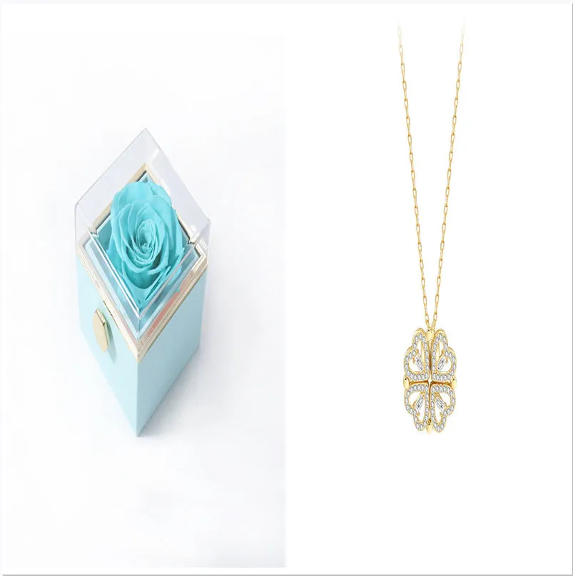 Detachable four-leaf clover necklace in titanium steel with zircon accents, short clavicle chain, multiple wearing options