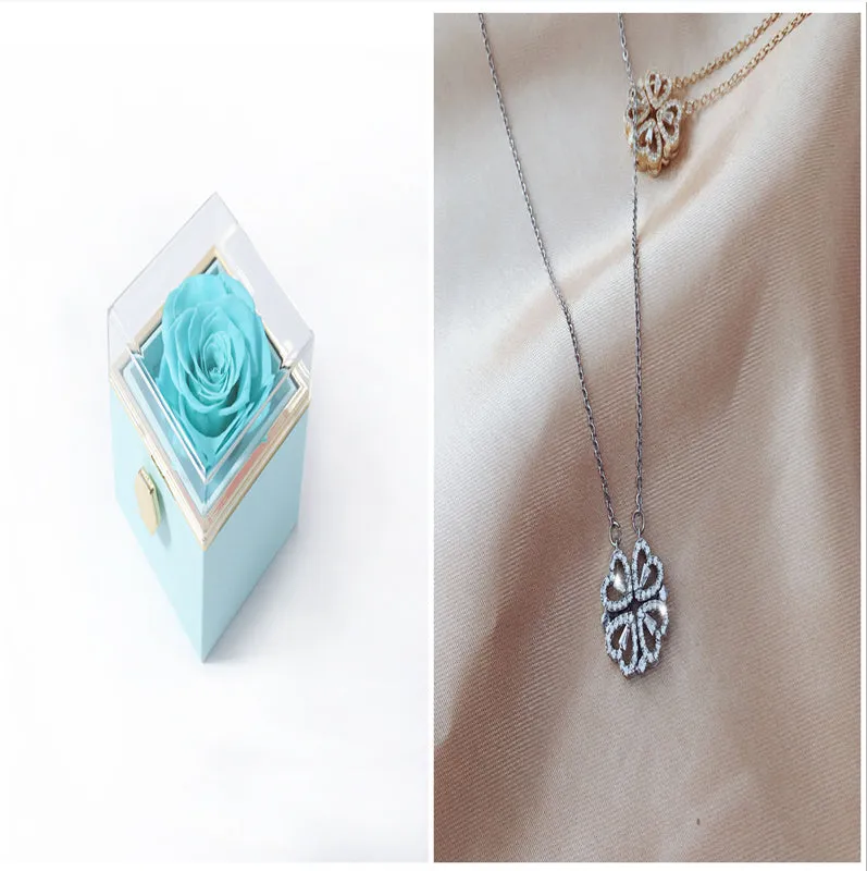 Detachable four-leaf clover necklace in titanium steel with zircon accents, short clavicle chain, multiple wearing options