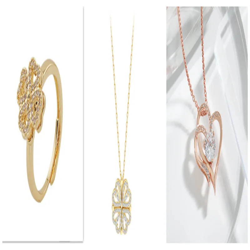 Detachable four-leaf clover necklace in titanium steel with zircon accents, short clavicle chain, multiple wearing options