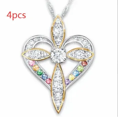 Alloy heart shaped cross pendant necklace on adjustable clavicle chain, unisex style, electroplated finish