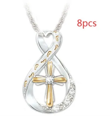 Cross footprint diamond pendant two-tone alloy geometric design on chain