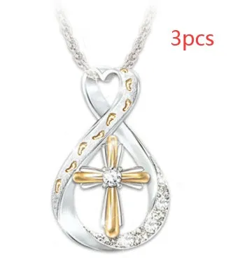 Cross footprint diamond pendant two-tone alloy geometric design on chain