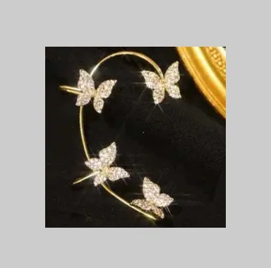 Butterfly bow tie ear clip and ear hook jewelry set in gold and silver alloy plating