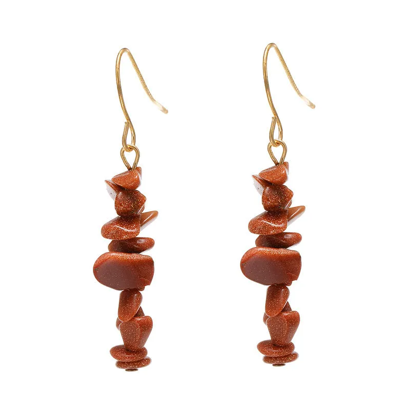 Natural crystal stone women's earrings, teardrop shape, natural stone inlay, six colour options, women's jewellery