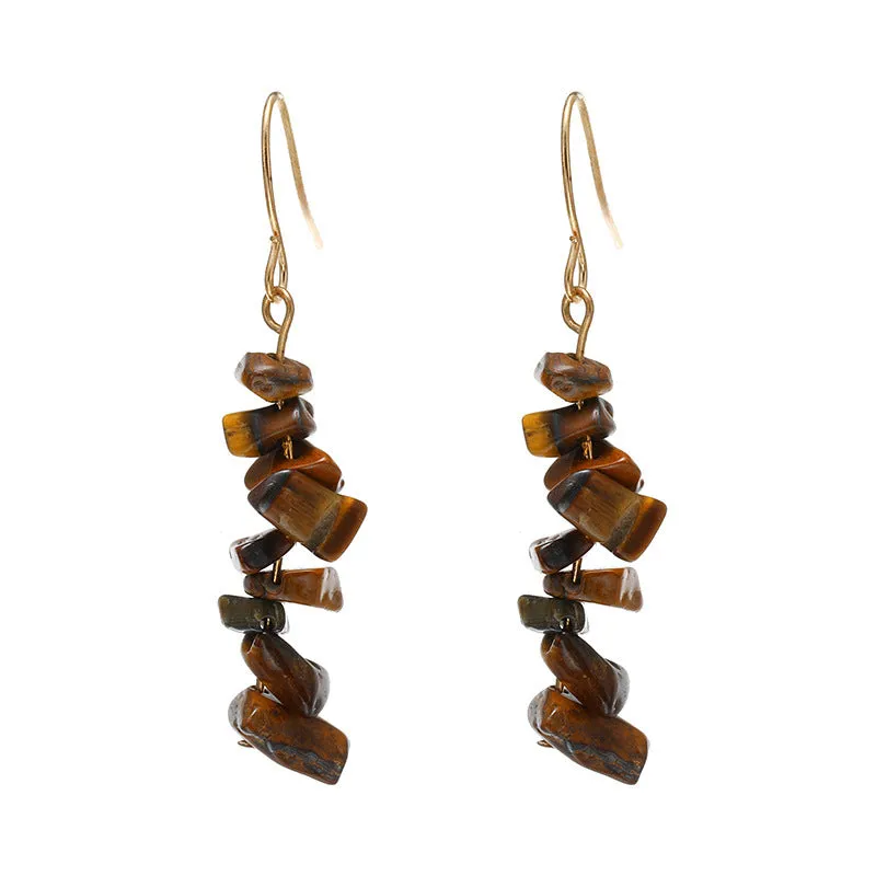 Natural crystal stone women's earrings, teardrop shape, natural stone inlay, six colour options, women's jewellery
