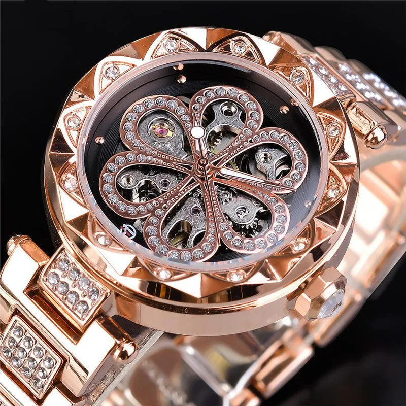 Forsining mechanical automatic ladies watch rose gold with white dial 37mm titanium alloy strap