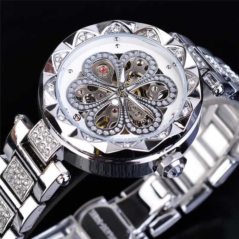 Forsining mechanical automatic ladies watch rose gold with white dial 37mm titanium alloy strap