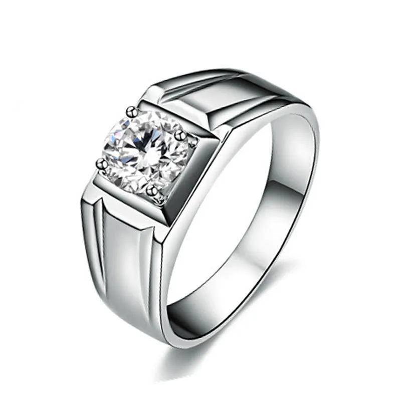 Large square diamond men's ring with adjustable opening in gold finish on hand