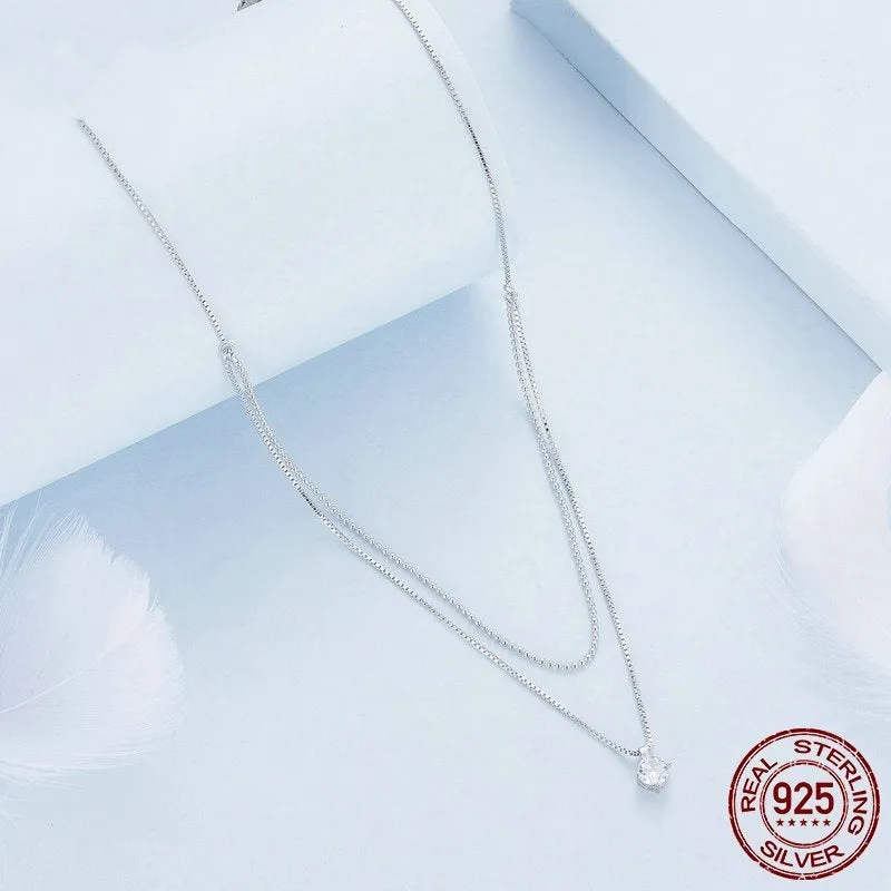 Women's S925 sterling silver double-layer necklace with pearl chain in silver colour