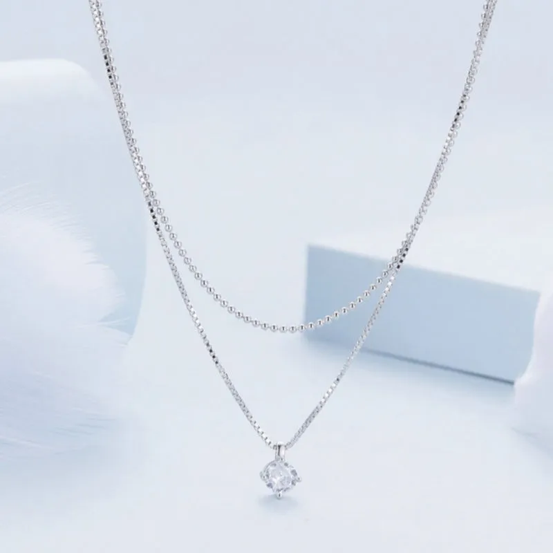 Women's S925 sterling silver double-layer necklace with pearl chain in silver colour