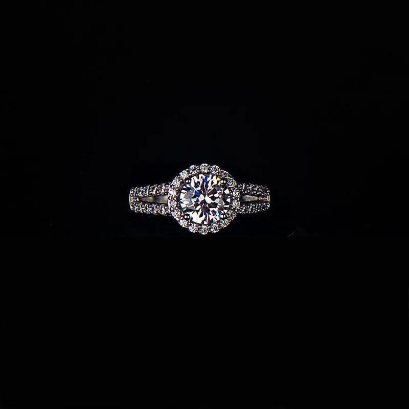 925 sterling silver geometry wedding ring set with platinum finish and stone inlay on white background