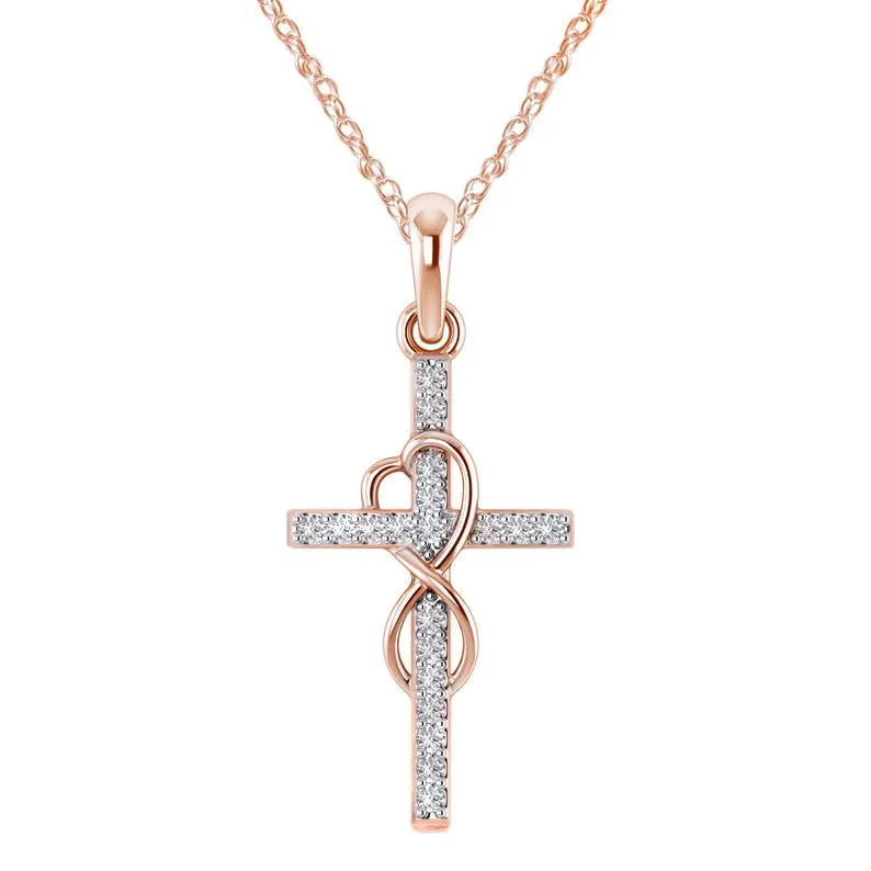 Alloy cross pendant necklace with diamond detail, adjustable chain, gold colour, unisex design