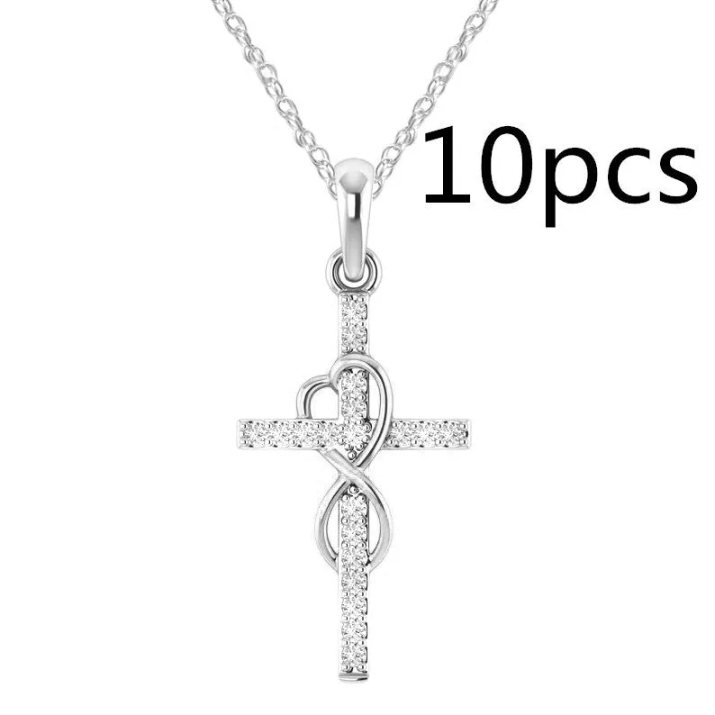 Alloy cross pendant necklace with diamond detail, adjustable chain, gold colour, unisex design