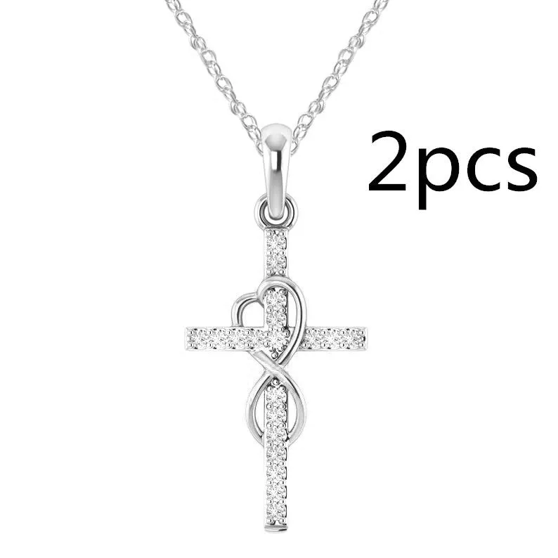 Alloy cross pendant necklace with diamond detail, adjustable chain, gold colour, unisex design