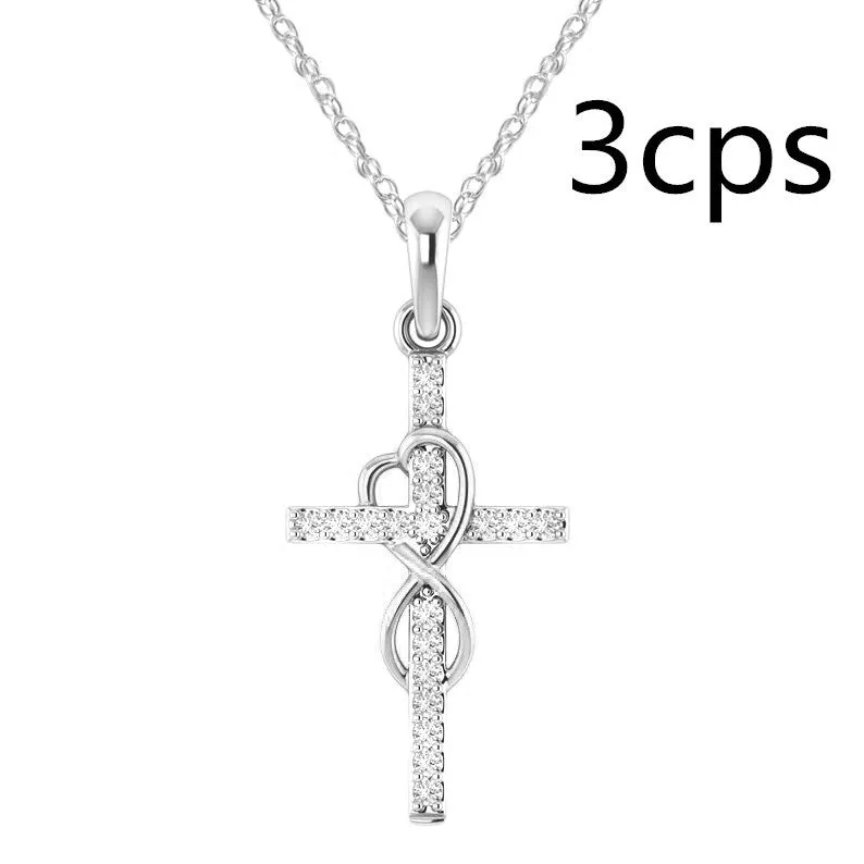Alloy cross pendant necklace with diamond detail, adjustable chain, gold colour, unisex design