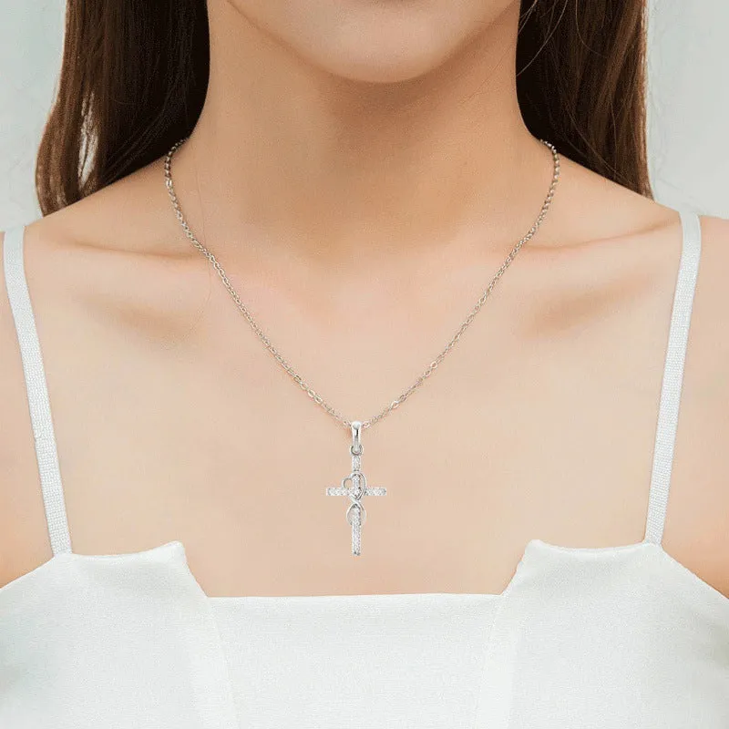 Alloy cross pendant necklace with diamond detail, adjustable chain, gold colour, unisex design