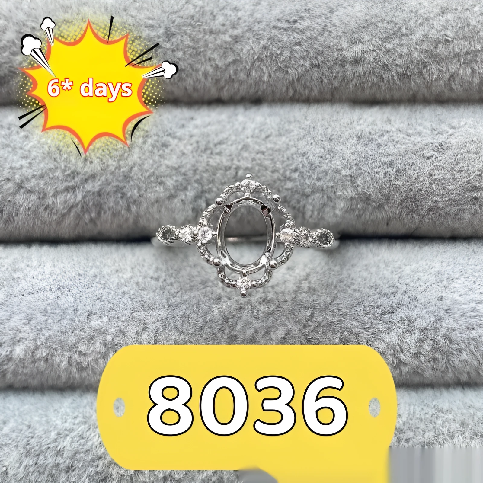 Oval open mouth ring with 6x8mm stone and five-pointed star design on electroplated copper