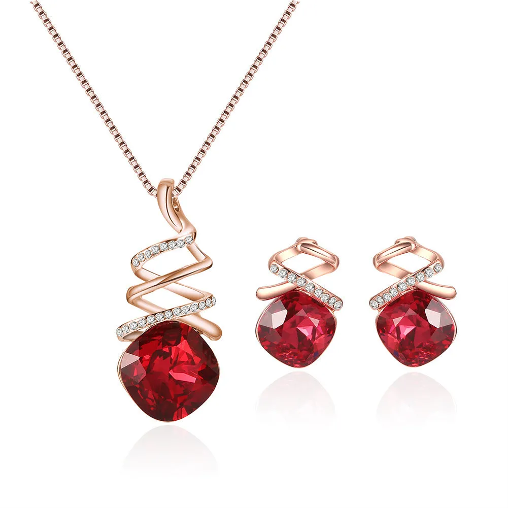 Alloy diamond processing bridal jewelry set with water wave chain necklace and matching earrings, adjustable 51-80cm circumference