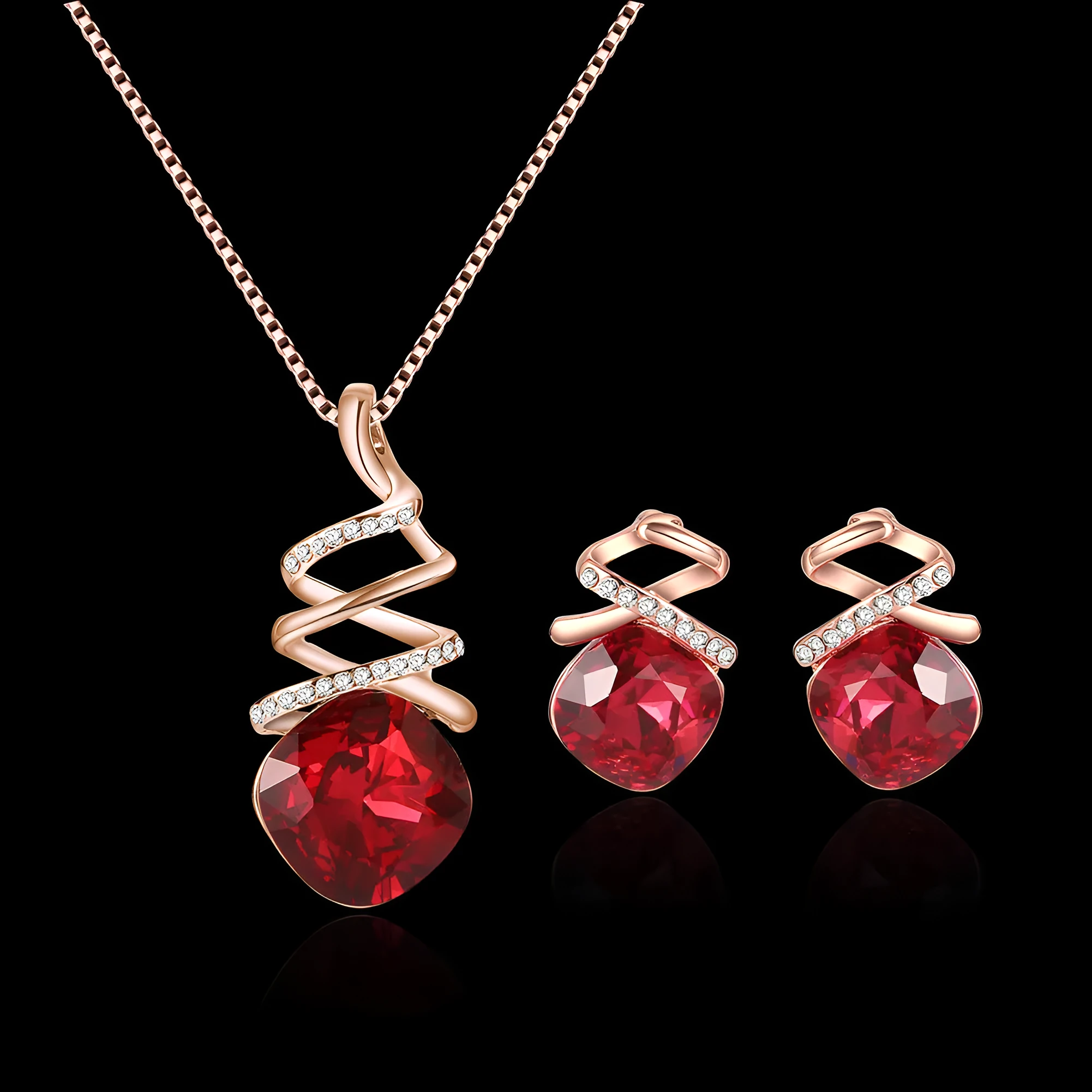 Alloy diamond processing bridal jewelry set with water wave chain necklace and matching earrings, adjustable 51-80cm circumference