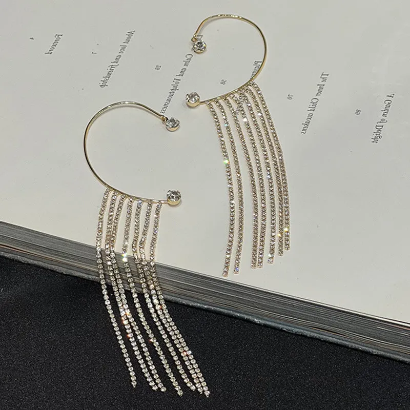 Geometric long tassel earrings 14K real gold plated alloy women's ear hooks