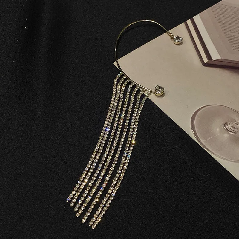 Geometric long tassel earrings 14K real gold plated alloy women's ear hooks