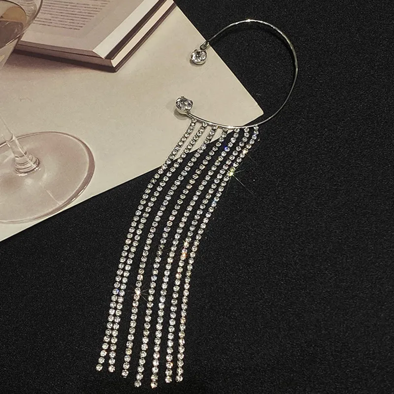 Geometric long tassel earrings 14K real gold plated alloy women's ear hooks