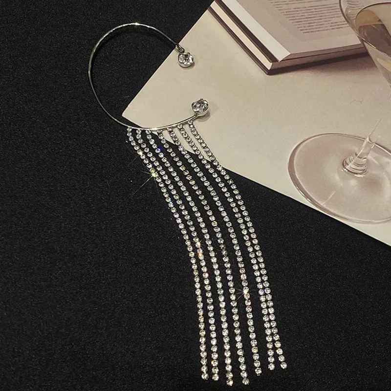 Geometric long tassel earrings 14K real gold plated alloy women's ear hooks