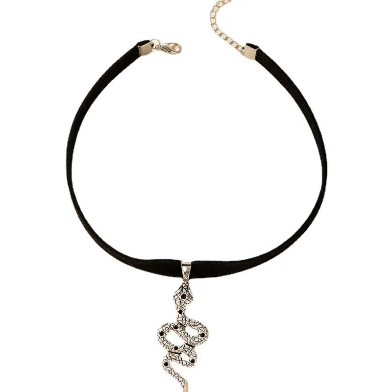 Baroque snake shape choker necklace gothic grunge style women silver gold alloy gift