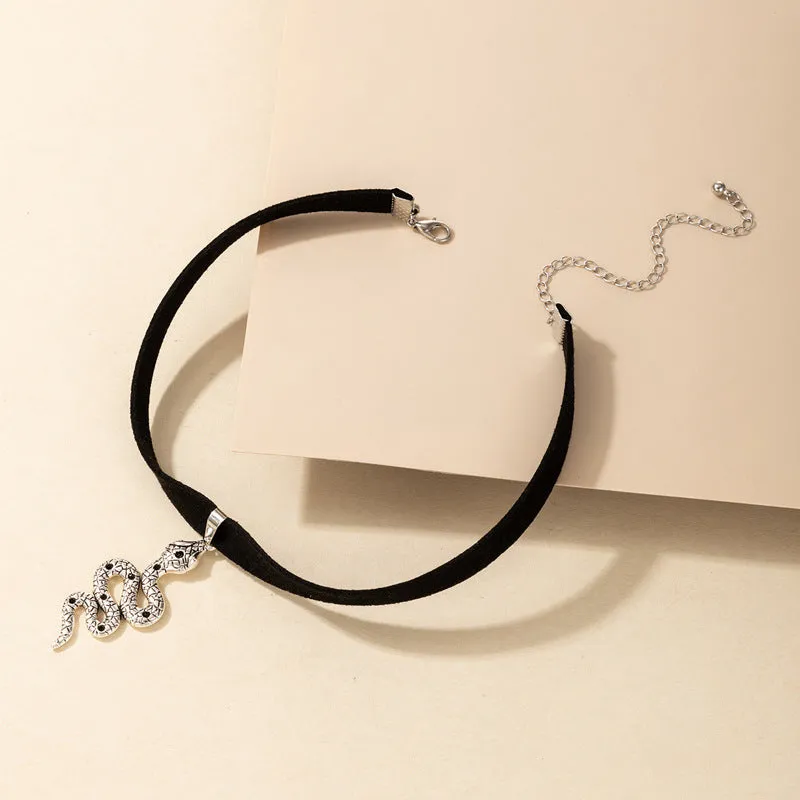 Baroque snake shape choker necklace gothic grunge style women silver gold alloy gift
