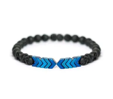Purple Arrow volcanic stone bracelet on a neutral background showing bead texture and elastic cord