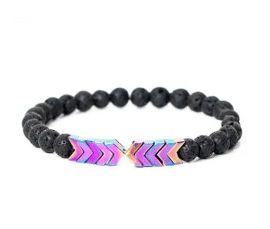 Purple Arrow volcanic stone bracelet on a neutral background showing bead texture and elastic cord