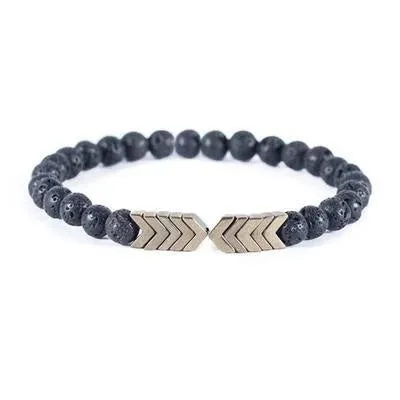 Purple Arrow volcanic stone bracelet on a neutral background showing bead texture and elastic cord