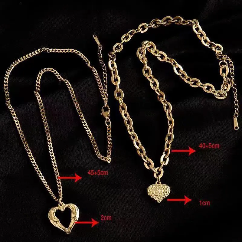 Titanium steel angel wings love necklace set with two heart-shaped pendants on O-shaped chain, silver finish