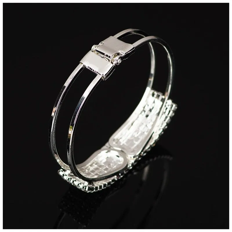 Multi-row rhinestone bracelet on alloy frame, gold colour, Korean style, clean rhinestone inlays