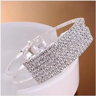 Multi-row rhinestone bracelet on alloy frame, gold colour, Korean style, clean rhinestone inlays