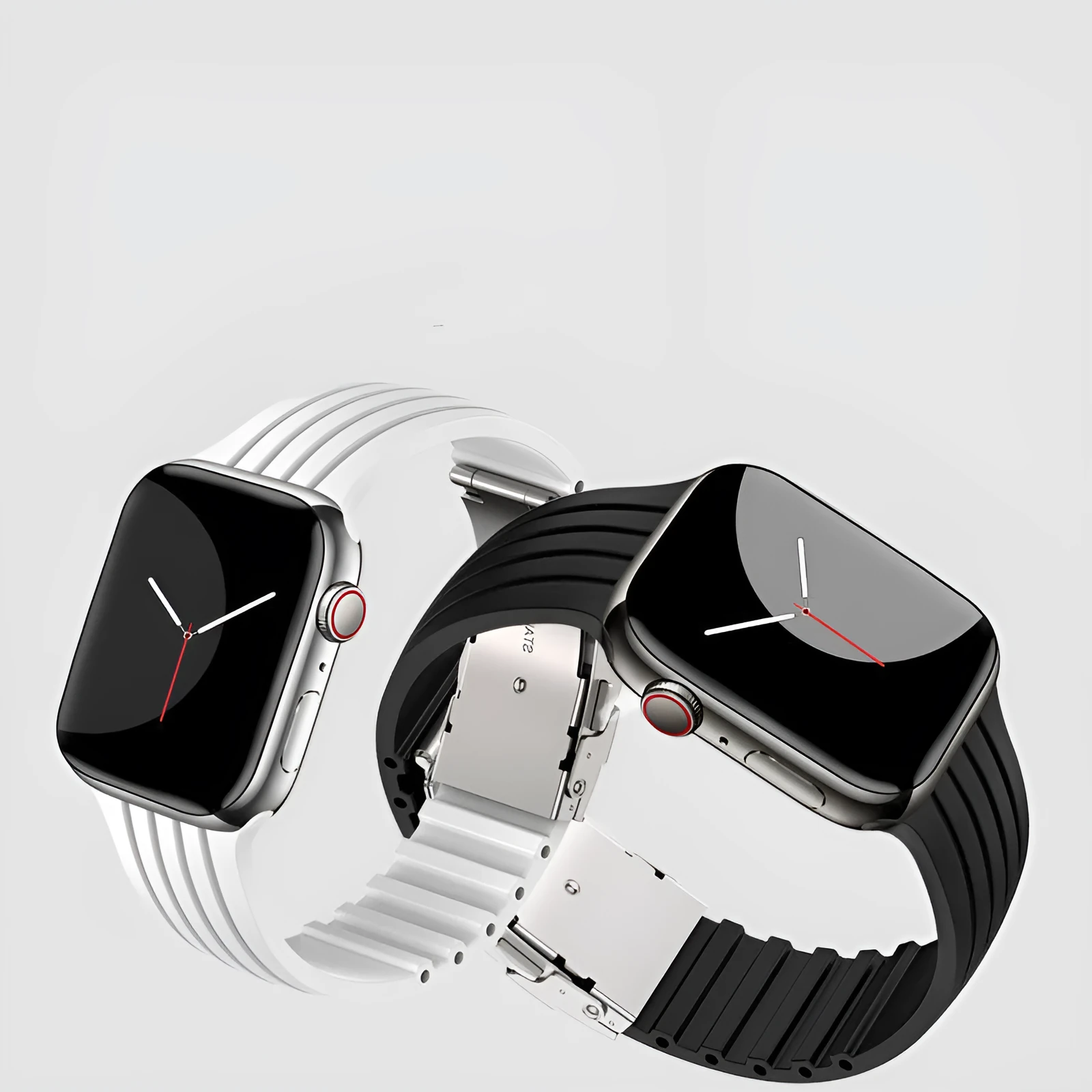 Silicone stripe iWatch strap in black, compatible with 38/40/41mm or 42/44/45mm models